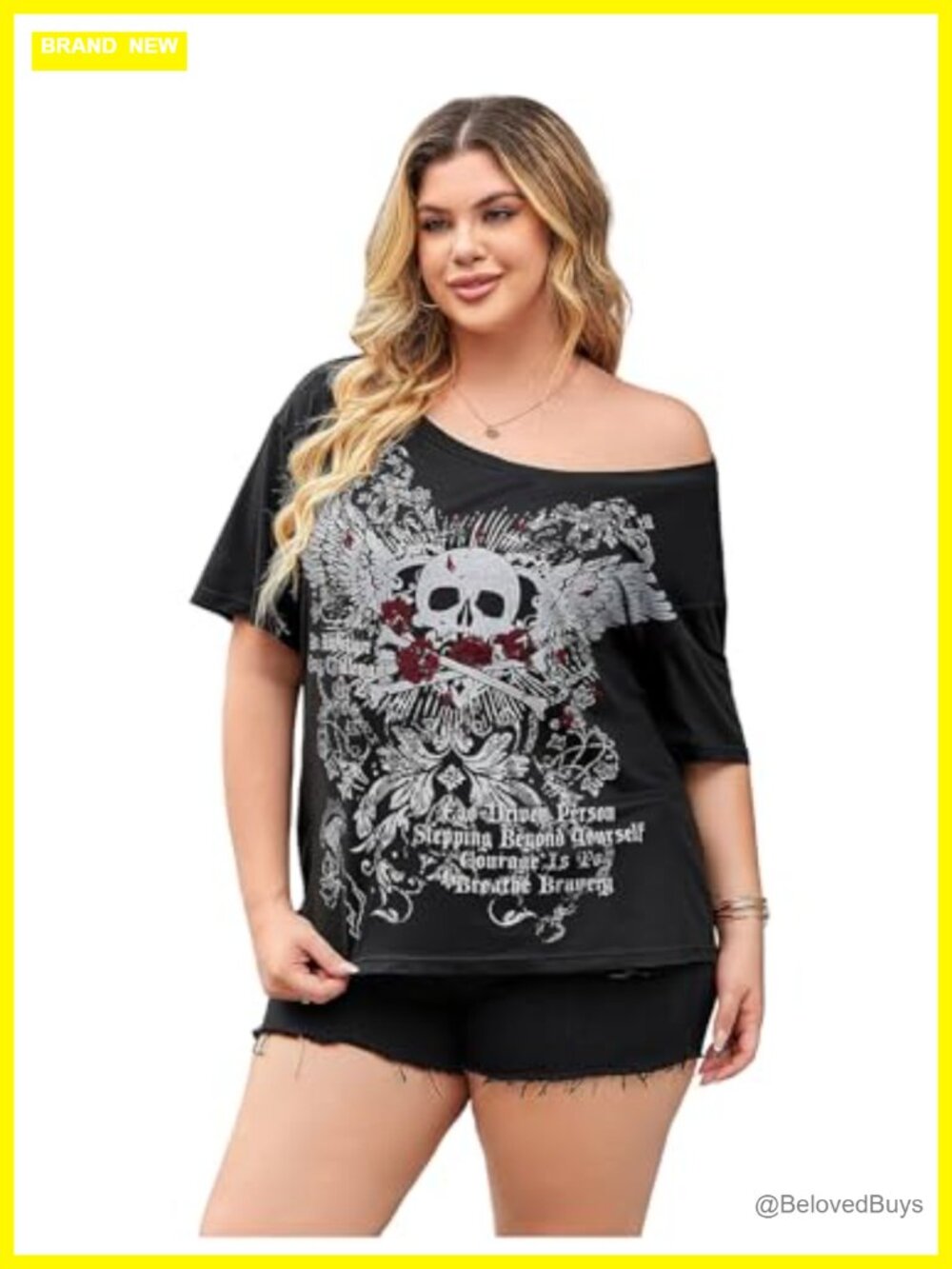 Plus Size Off Shoulder Graphic Tee Gothic Retro Punk Top